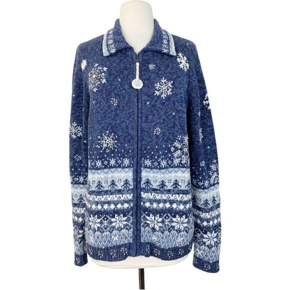Tiara Cardigan Sweater Blue Small Winter Christmas - Picture 1 of 8